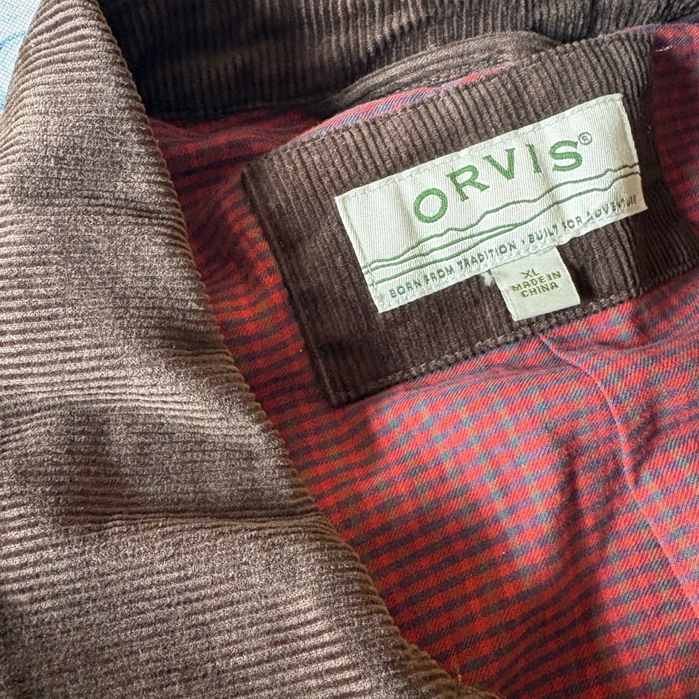 Womens Orvis Tan Canvas Field Chore Coat Jacket with Brown Corduroy Trim Size XL - Picture 10 of 12